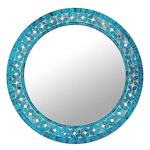 NOVICA Turquoise Blossom Glass Mosaic Wall Mirror - Image 2