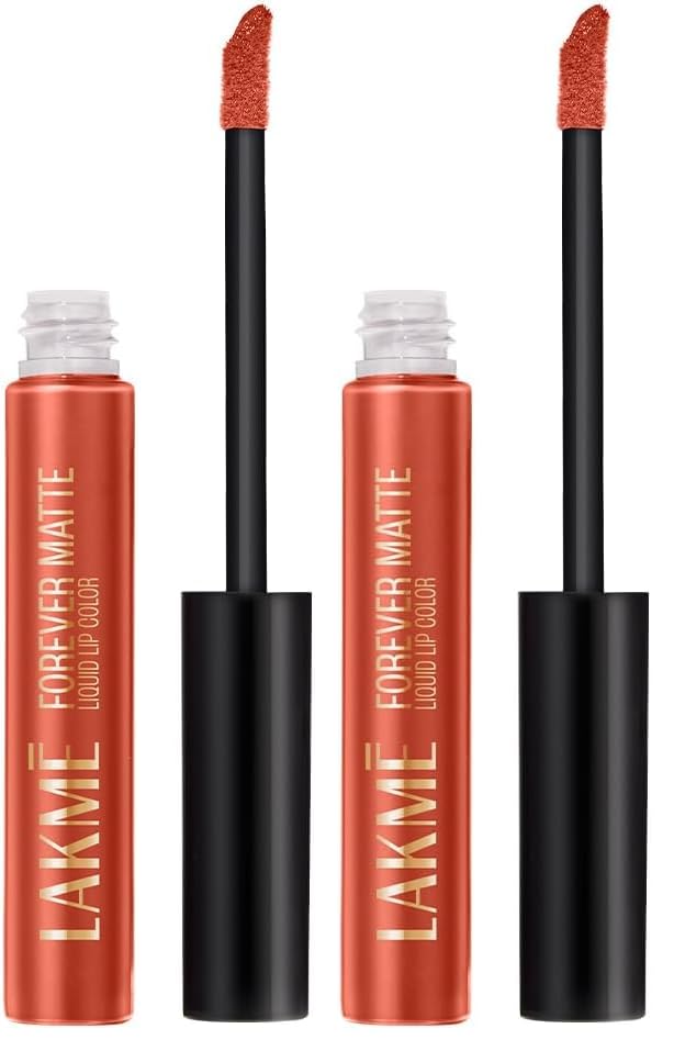 Image of Lakme Forever Matte Liquid Lip Colour, Long-Lasting Liquid Lipstick, Lightweight & Transferproof, Smudgeproof - Orange Tango, 5.6ml (Pack of 2)