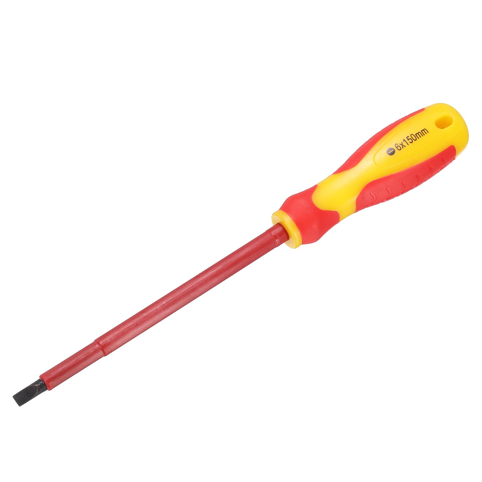 sourcing map Insulated Screwdriver 6x150mm SL6 Slotted Screwdriver Magnetic Tip Flat Electrician CR-V Steel with Buffer Grip Handle for Electrical Home and Industrial Repairs, Yellow/Red
