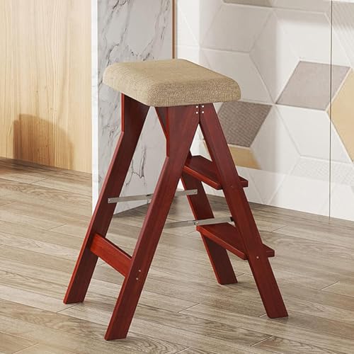 MSHGSKU Tabouret-échelle Pliant de bibliothèque, Tabouret Convertible en Bois avec Repose-Pieds, étagère à Fleurs, escabeau Portable pour Adultes, Rouge...