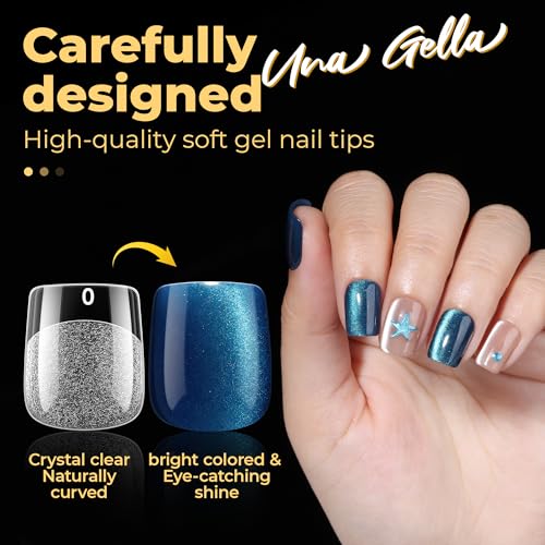 Image of UNA GELLA 600pcs Extra Short Square Nail Tips, Pre Etched XS Short Square Gel Nail Tips, Soft Gel Clear Fake Nails Full Cover for DIY Nails Salon At Home 12 Sizes
