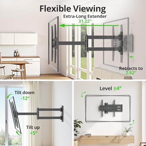 Image of USX MOUNT Corner TV Wall Mount with 31.22 inch Long Arm for 26-65 Inch TVs up to 80 lbs, Full Motion TV Wall Mount Bracket with Swivel and Tilt, Max VESA 400x400mm fit Most 32 40 42 43 50 55 60 65 TVs