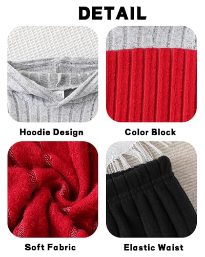 Image of Toddler Kid Girls Clothes Ribbed Color Block Long Sleeve Hoodie Sweatsuit Set Fall Outfits