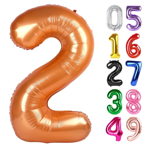 Image of Orange Number 2 Balloon 40 Inch, 2nd Birthday Decoration, Sparkling 2 Number Balloon Party Decor