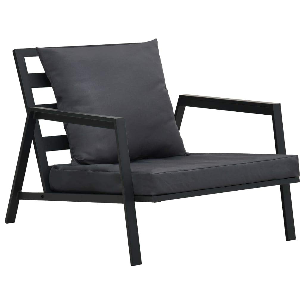 4 pz Set Divani da Giardino con Cuscini in Alluminio Salottino da Giardino Divano a 2 Posti+2 Poltrona +Tavolino da Salotto Grigio Scuro