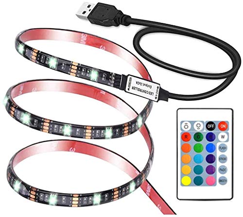 VIPMOON LED TV Backlight Strip Lights, 2M/6.56ft 5V 5050 60SMD/M RGB Black Board Lamp Bar TV Back Lighting Kit with 1M 24key 16 Colors USB Remote Controller