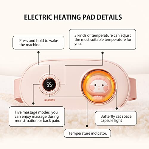 Fast Heating Belly Wrap Belt with 3 Heat Levels and 5 Massage Modes Back or Belly Heating Pad for Women and Girl Portable USB (Pink) - Image 7