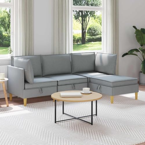 GeenYuu Juego de muebles de salón con cojín y espacio de almacenamiento, 4 piezas, color gris claro, juego de muebles con conjunto de asientos modulares para salón y comedor, cómodo sofá con fundas