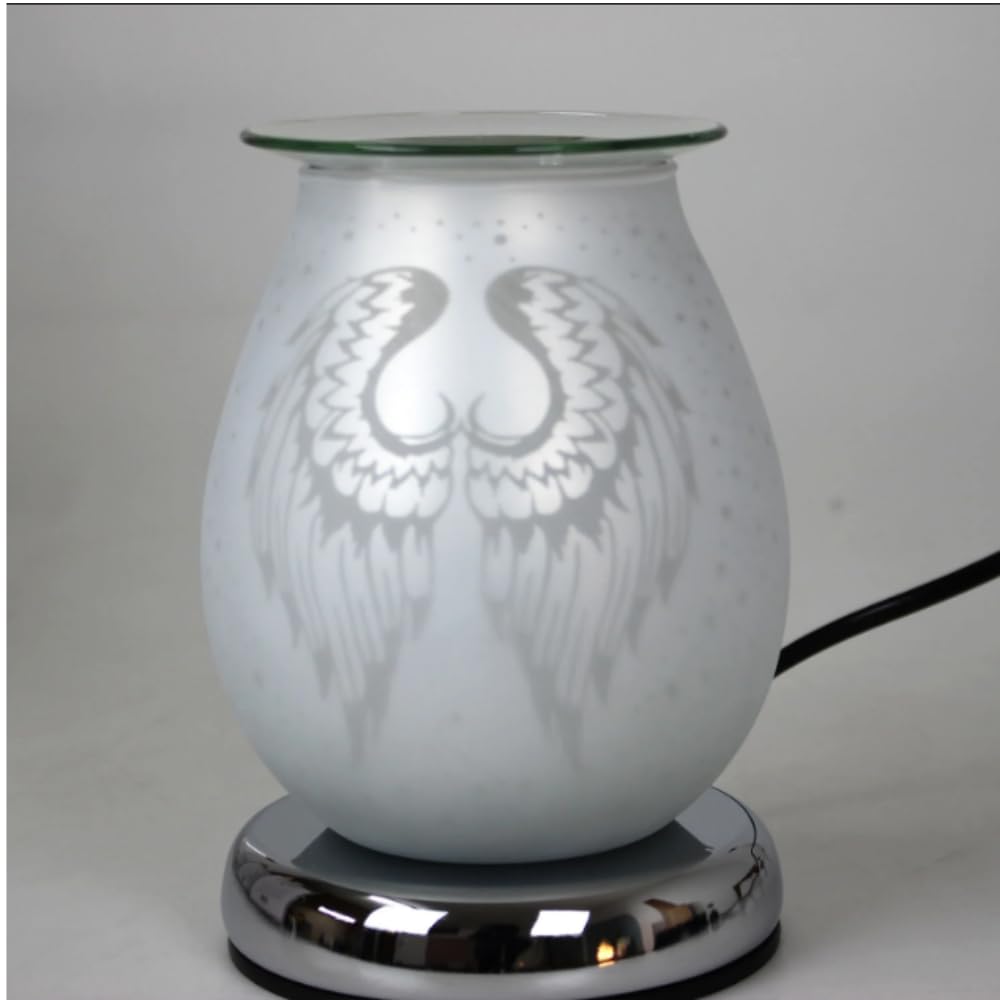 Kaynur White Satin Angel Wings Touch Electric Wax Melt Burner - Stylish Aromatherapy Accessories