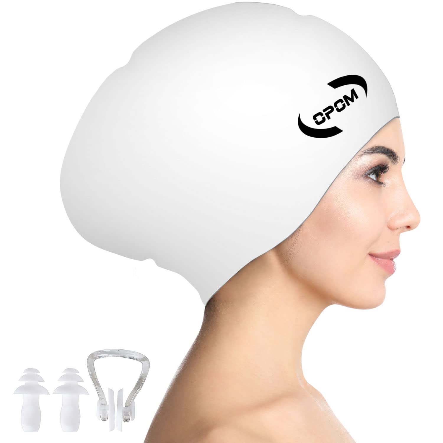 Women Silicone Swimming Cap, High Elasticity Thick Swim Hats for Long Hair, Bathing Swimming Caps for Women and Men Keep Your Hair Dry, with Ear Plugs and Nose Clip, Easy to Put On and Off