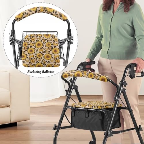 Image of Soft Adjustable Rollator Seat Covers, Sunflower Universal Backrest and Seat Covers for Walkers, Rollator Accessories for Seniors Women Men