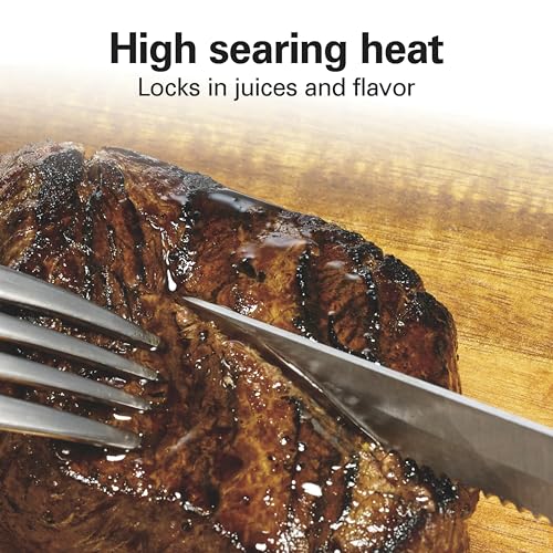 Hamilton Beach Electric Indoor Searing Grill with Adjustable Temperature Control to 450F, 118 sq. in. Surface Serves 6, PFAS-Free Removable Nonstick Grate, Stainless Steel (25360)