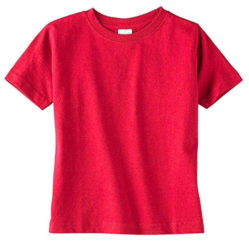 Rabbit Skins Toddler Soft Ribbed Crewneck Jersey T-Shirt, Red, 3T