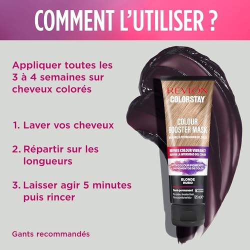 Revlon, Colorstay, Masque Booster de Couleur, Coloration Temporaire, Soin pour entretenir la coloration, Ravive l'éclat, intensifie, hydrate, Cheveux blonds neutres ou froids, 125ml, 6 Utilisations