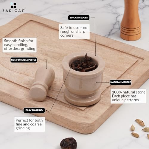 Radicaln Marmormörser- und Stößelset, Verona, 6,3 cm, handgefertigt, Gewürzmühle für die Küche, Kräutermühle, Schale und Knoblauchpresse – Ansicht 6