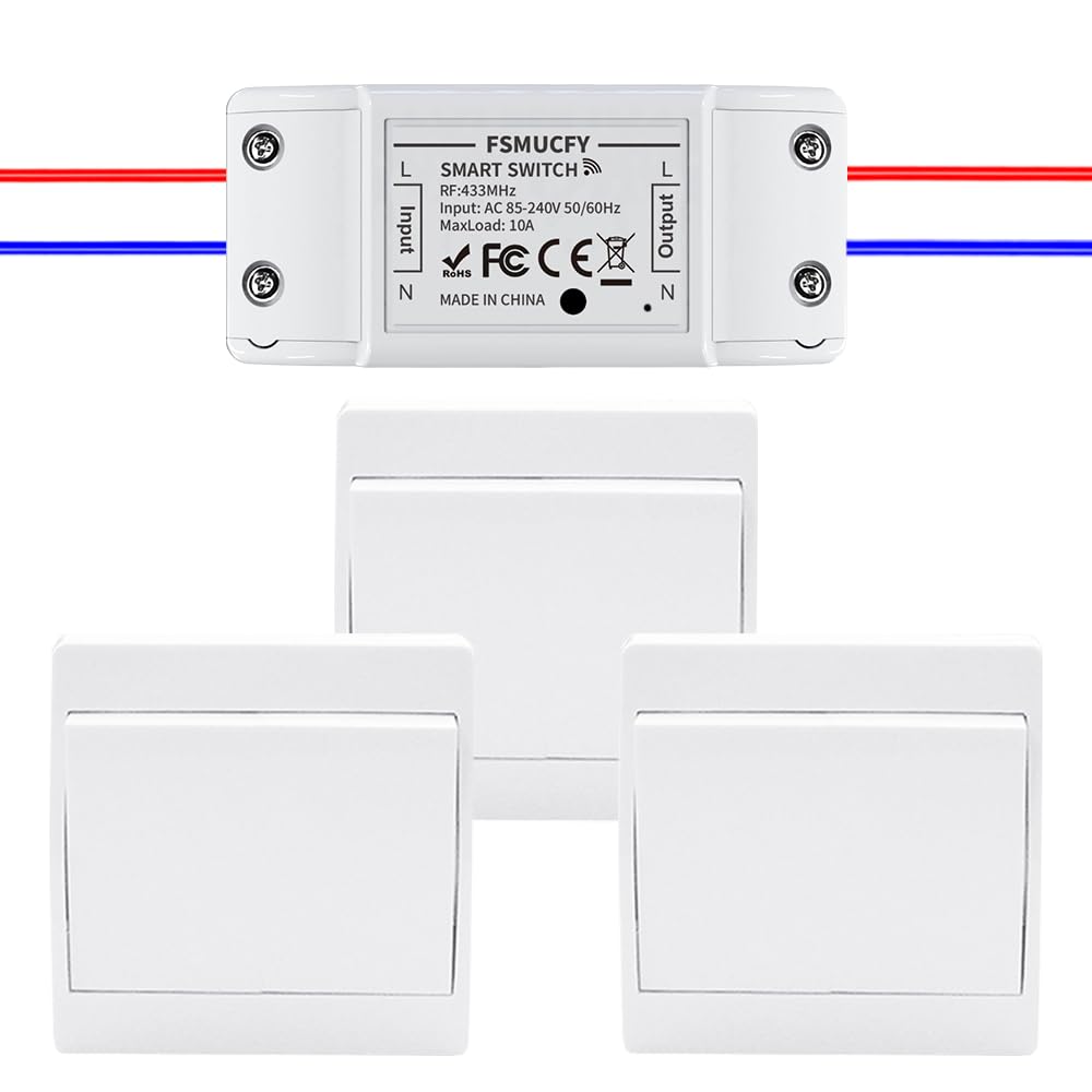 Kit interruptor inalámbrico de 230 V con receptor, interruptor cinético sin pilas ni perforación, mando a distancia autoalimentado y estable para garaje, jardín, luminaria interior (EU 1