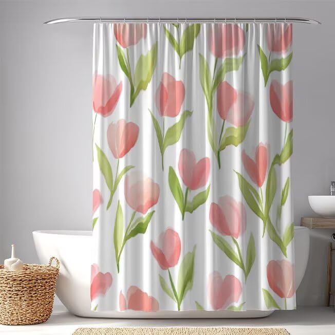 Rideau de douche 120x200 tulipe en polyester blanc pour baignoire