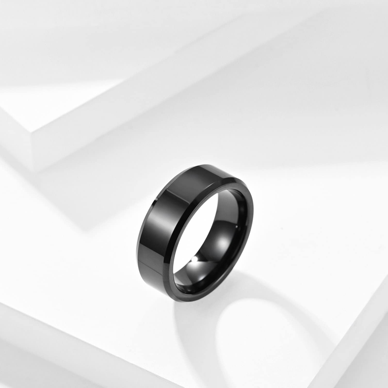 Anillo Carburo de Tungsteno Mujer, Alianzas Boda 2 Piezas Borde Biselado de Anillo Negro de 6mm y 8mm para El Día de San Valentín