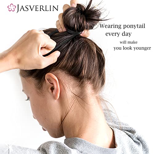 JASVERLIN 100 pcs Seamless Cotton Black Hair Ties, Thick Hair Elastic Bands Soft No Damage Ponytail Holders for Women Girl 1.5 inch - Image 4