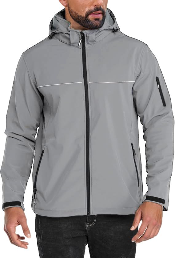 Yousify Mens Softshell Jacket Fleece Lined Windbreaker Lightweight Rain Waterproof Hooded Jackets for Hiking