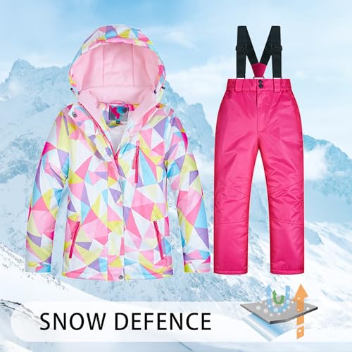 Girls Snow Suit for Kids Ski Jacket and Pants Set Straps Windproof Waterproof Warm Winter Coats Boys (N, 3-4 Years)3
