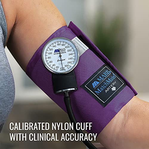 Mabis Matchmates Aneroid Sphygmomanometer And 31" Sprague Rappaport Stethoscope Combination Manual Blood Pressure Kit With Calibrated Nylon Cuff And Oversized Carrying Case, Adult Purple #TOP2
