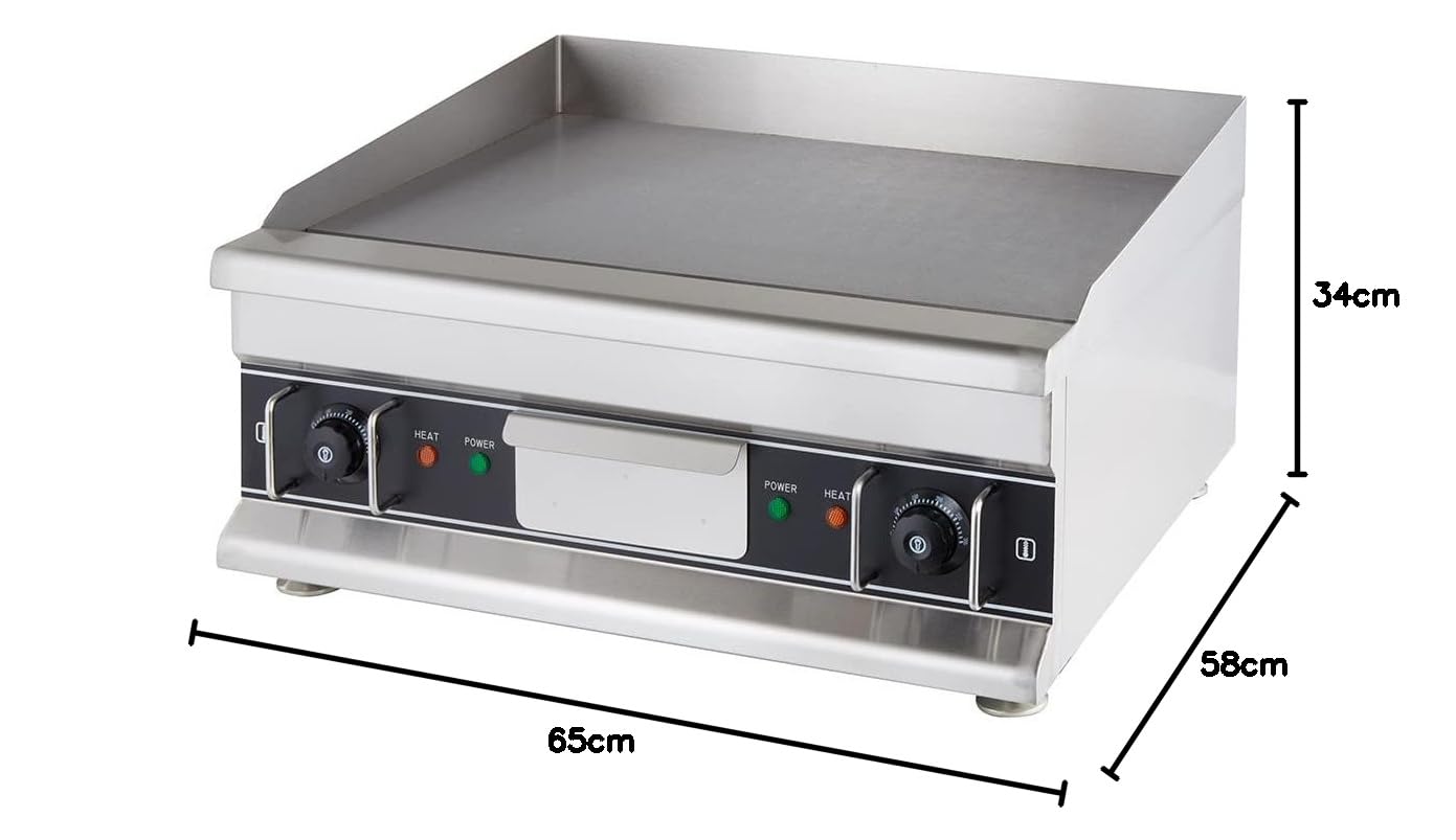 GastroHero Elektro Grillplatte glatt 600 mm Tischgerät 5 kW Edelstahl Grillplatte 2 Heizzonen Gastro Grillgerät 400 V Profi Grillplatte Küche Gastronomie