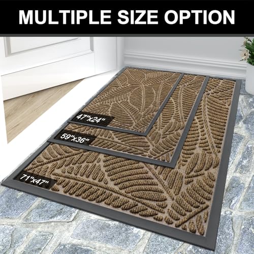 Colorxy Waterproof Doormat, Sturdy Natural Rubber Front Indoor Mat, Non Slip Low Profile Indoor Outdoor Door Mats, Stain and Fade Resistant Floor Mat, Easy Clean Patio Entrance Mat, 47''x24'', Brown