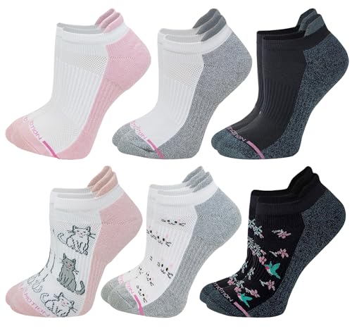 Dr. Motion 6 Pairs Womens Low Cut Ankle Cushioned Breathable Compression Socks (Assorted EF)