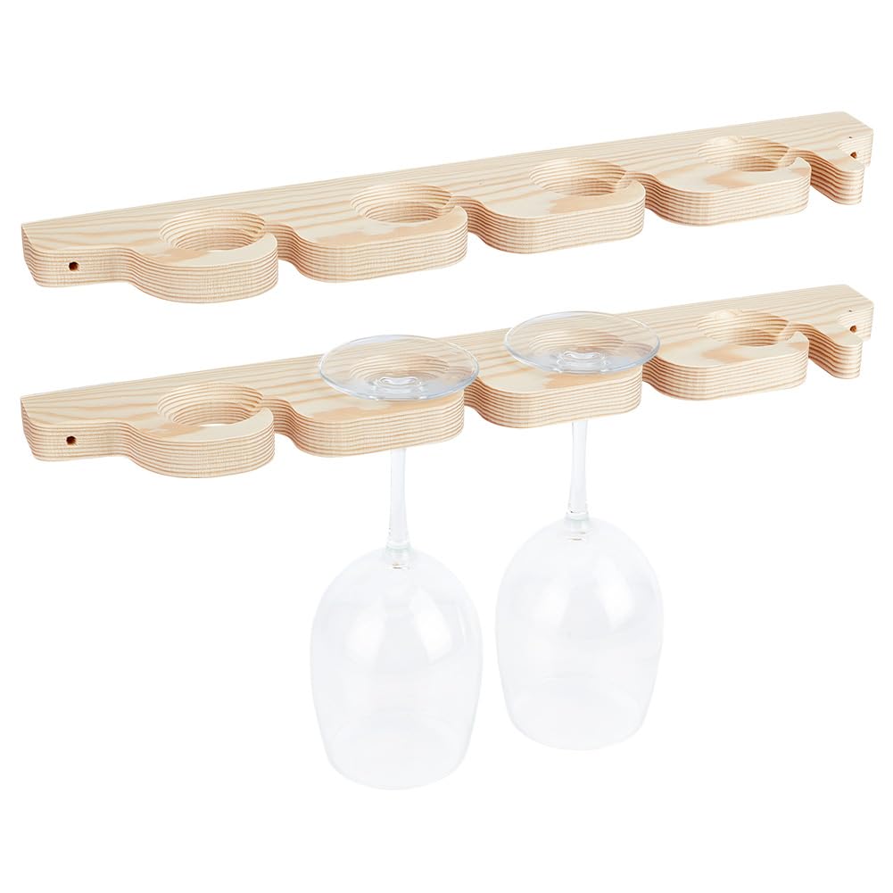 PH PandaHall Wood Stemware Rack 2pcs Wall Mounted Wine Glass Holder Hanging Shelf Glassware Holder Glass Goblet Tray Bar Organizer with 8 Holes for Party Kitchen Bar Restaurant Storage, 43x7.5cm