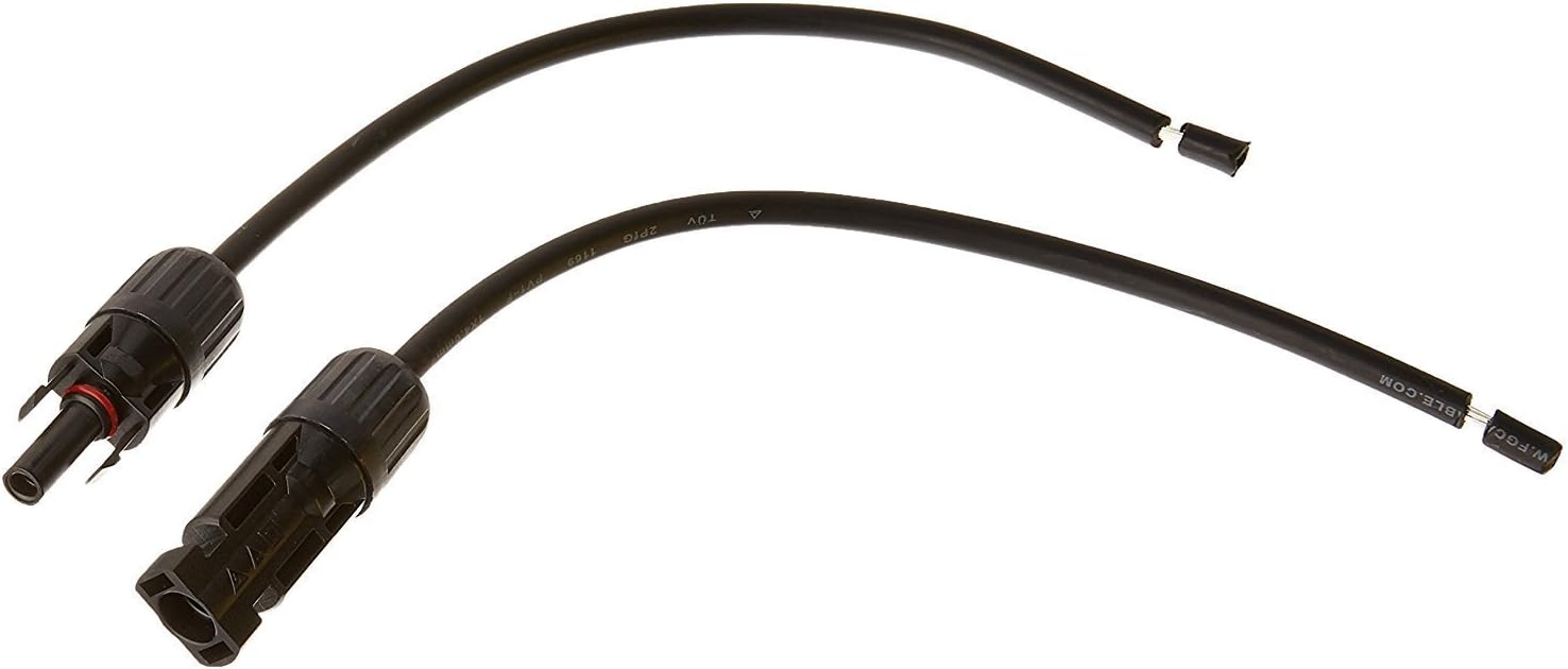 One Pair of 9In 12AWG Adaptor Kit Solar Cable Wire PV with Female & Male Connectors Connect Solar Panel and Charge Controller