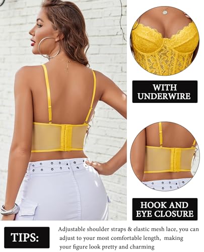 Image of Avidlove Lace Bralette for Women V Neck Bustier Corset Tops with Underwired Racerback Adjustable Strap Crop Top