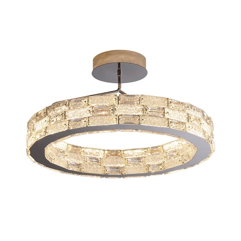 Plafonnier doré à encastrer LED 15.8" lustre cristal rond moderne pour salon