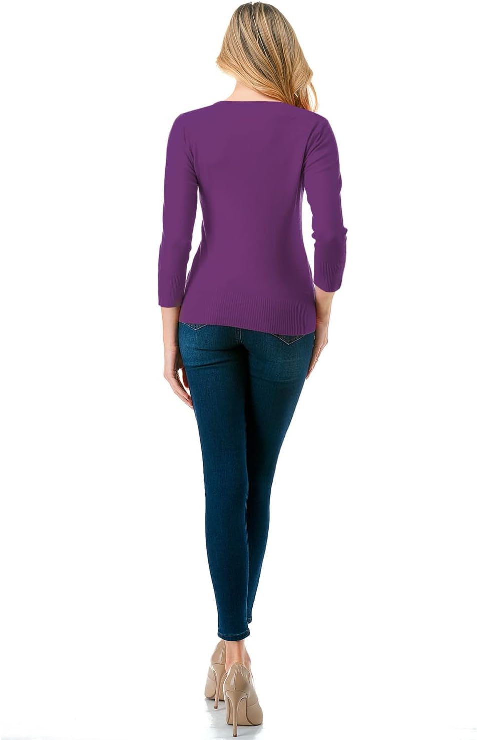 Women's 3/4 Sleeve V-Neck Button Down Knit Sweater Soft Cardigan (S-XXL) - Image 7