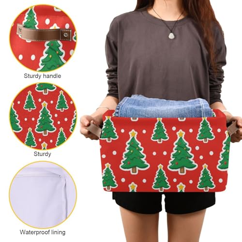 Image of Aslsiy Storage Basket Cute Christmas Tree Snow Red Nursery Bins Baby Box Canvas Clothes Shelf Basket Laundry Hampers 1 Pcs