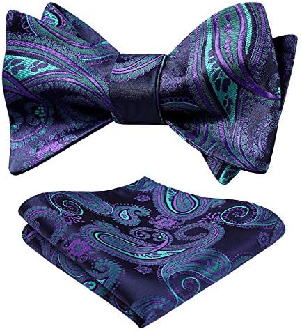 HISDERN Bow Ties for Men Floral Bowties Mens Self Tie Bow Tie Handkerchief Jacquard Woven Bowtie Pocket Square Set