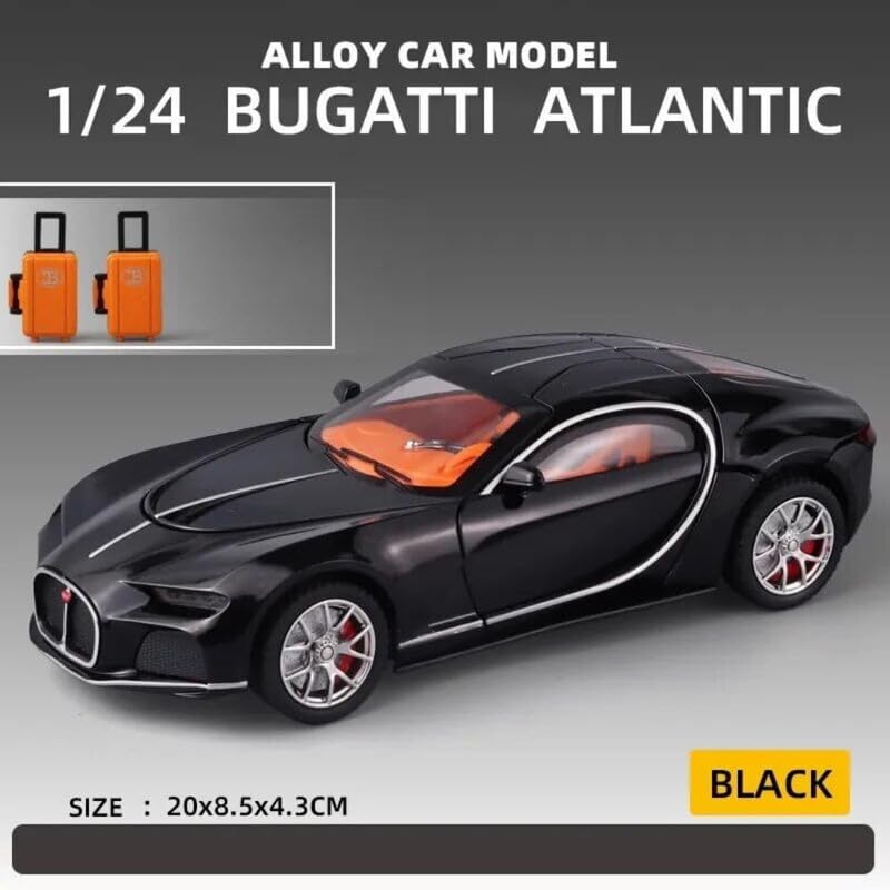 Image of Kids Model 1:24 Bugatti Atlantic Die Cast Metal Car Pull Back Action Opening Doors with Realistic Engine Sound Lights Toy Car Gift for Boys - Multi