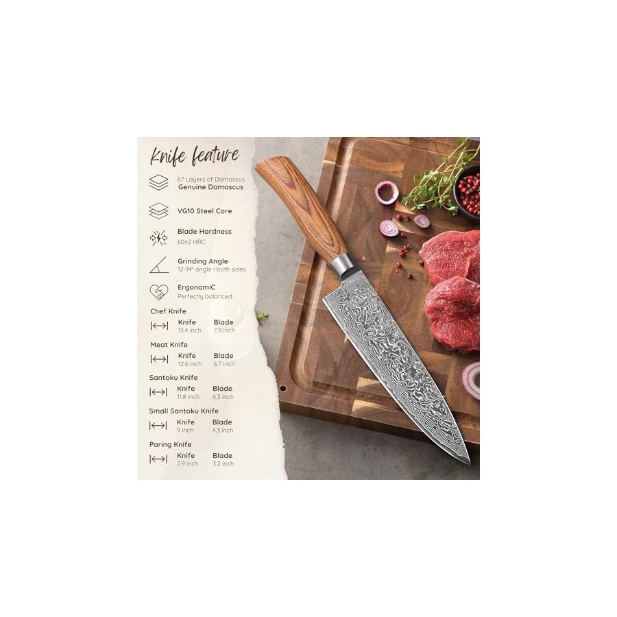Wakoli-Kitchen-Knife-Set-5-Pieces-Professional-Chef-Knife-Set-made-from-67-Layers-Genuine-Damascus-Steel-with-VG10-Core-Damascus-Knife-with-Pakkawood-Handles-in-Wooden-Gift-Box-EDIB-Pro-5-pcs Wakoli Kitchen Knife Set, 5 Pieces Professional Chef Knife Set made from 67 Layers Genuine Damascus Steel with VG10 Core, Damascus Knife with Pakkawood Handles in Wooden Gift Box (EDIB Pro 5-pcs)