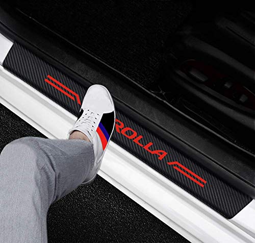GEERUI Compatible 4PCS Threshold Protection Sticker Reflective Carbon Fiber Sticker Decorative Door Entry Guard Door Threshold Scratch Pad Film for Corolla. (Red)