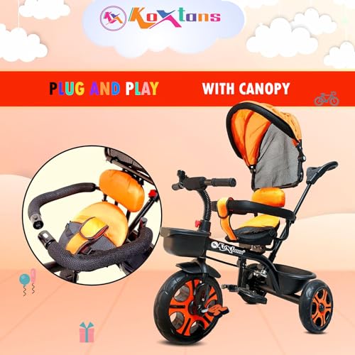 Image of Tricycle for Kids with Canopy and Comfort Seat - The Parents Choice for 1-5 Years Old, 30kg Max, Luxurious & Durable Trike. Advanced Parental Control Handle and Safety Belt, Black