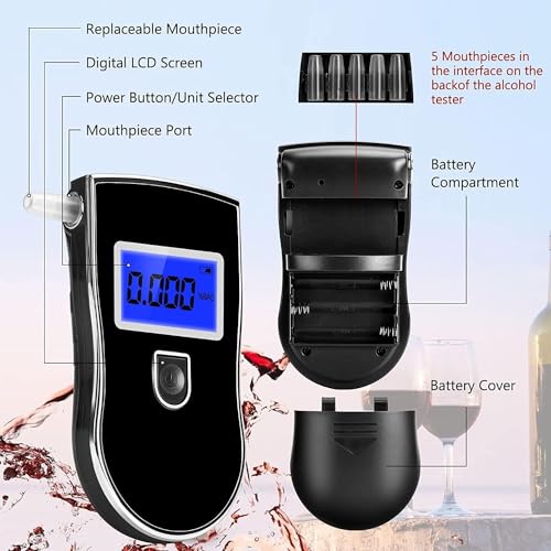 Image of Digital Alcohol Tester Breath Analyzer High Accuracy Semiconductor Sensor Breath Tester Police Grade & Fast Result Alcohol Tester with 5 Mouthpieces (Model S-40)