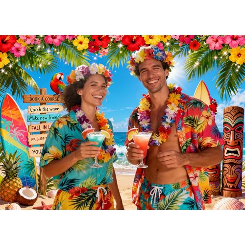 Fondo playero hawaiano 7x5 pies con cinta miniatura 5