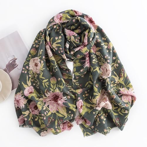 Women Warm Scarf Floral Print Long Shawl Fall Winter Soft Cashmere Feel Large Scarves Evening Dress Shawls Wrap2