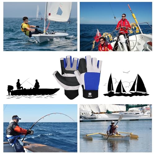 FitsT4 Sports Segelhandschuhe mit ¾-Finger und Idealem Griff für Segeln, Yacht, Segelsport, Paddeln, Kajak, Angeln, Fischen, Dinghy, Schlauchboot, Wassersport mit Booten
