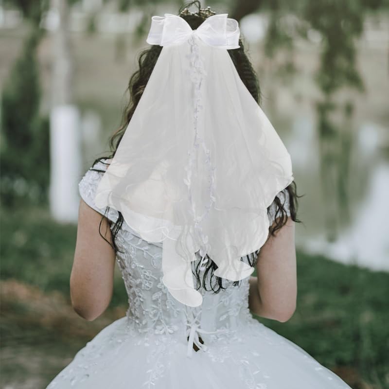 Miniatura 5 de Velos de novia para novias, velo de lazo de pelo blanco, accesorios para el cabello de novia, dama de honor, velo largo con peine de perlas, velo de