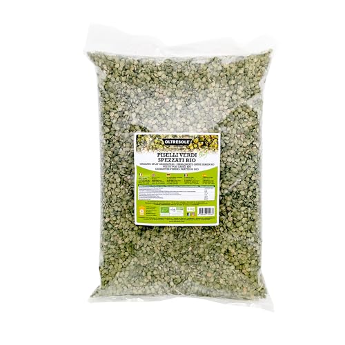 Oltresole, Guisantes verdes partidos ecológicos 5 kg, Legumbres secas ecológicas decorticadas y partidas, No necesitan remojo, Fuente de proteínas, Ideales para sopas, Formato práctico