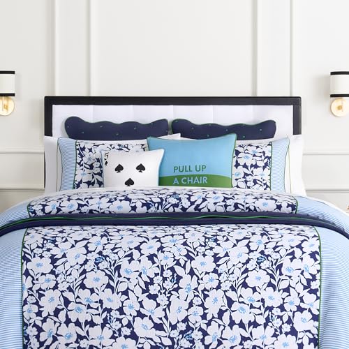 Image of kate spade new york Pull Up A Chair Reversible Decorative Pillow, 20 inch x 20 inch Throw Pillow for Bed or Sofa, Cotton and Linen Cover, Blue and Green
