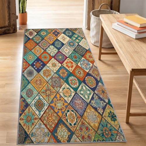 Tapis carreaux de ciment 60x150 au design mandala et finition douce - 5