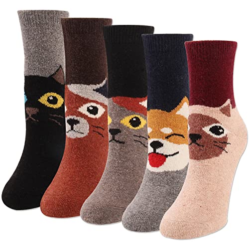 Image of IIG Cute Warm Wool Socks for Women Super Cozy Thick Crew Winter Socks Gifts, 5 Pairs