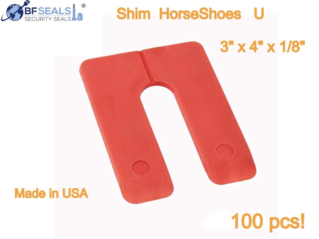 Plastic Structural Shim Horseshoes U Shape, Size: 3" x 4" x 1/8",. Pack of 60 Pcs. Red Color, Made in U.S.A. Levelers for Window & Door Shims. BFSEALS Free & Quick Shipping from USA